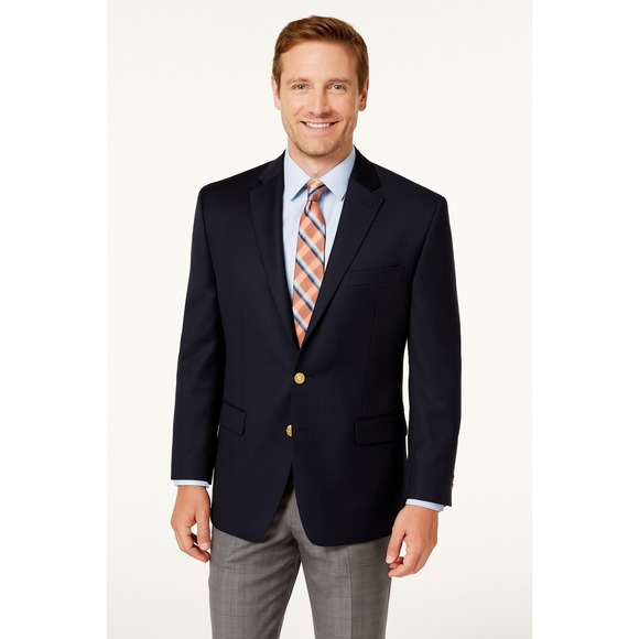 Lauren Ralph Lauren Navy Blazer Gold Buttons Sz 44S Total Comfort‎ Stretch Wool